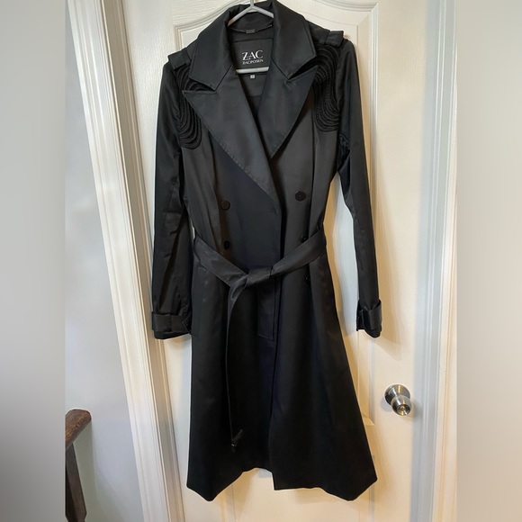 Zac Posen black trench coat, stunning detail on shoulders and the back, size L - Picture 2 of 12